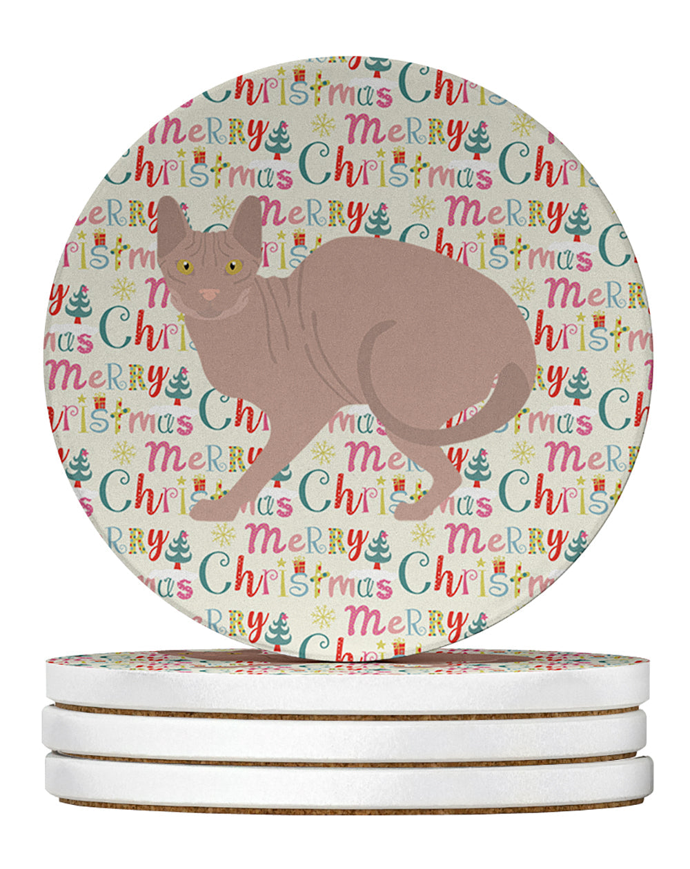 Don Sphynx #3 Cat Christmas Large Sandstone Coasters Pack of 4