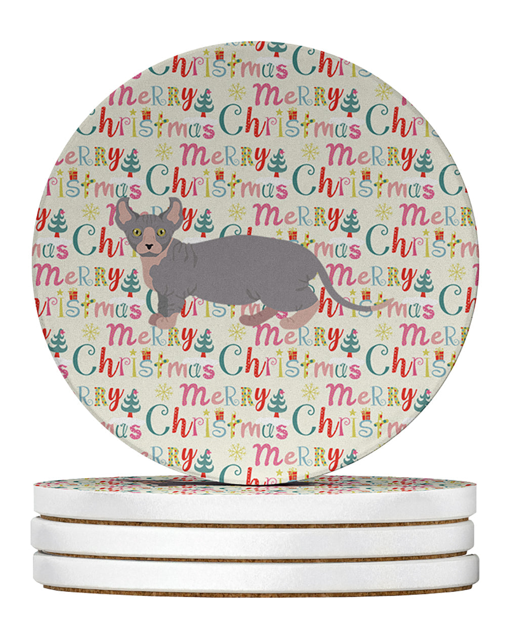 Dwelf #4 Cat Christmas Large Sandstone Coasters Pack of 4