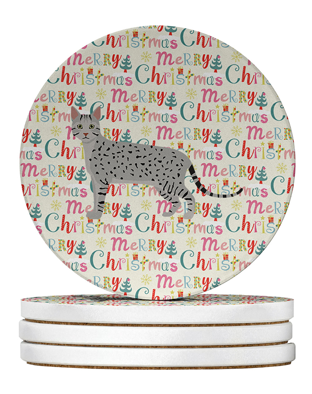Egyptian Mau Cat Christmas Large Sandstone Coasters Pack of 4
