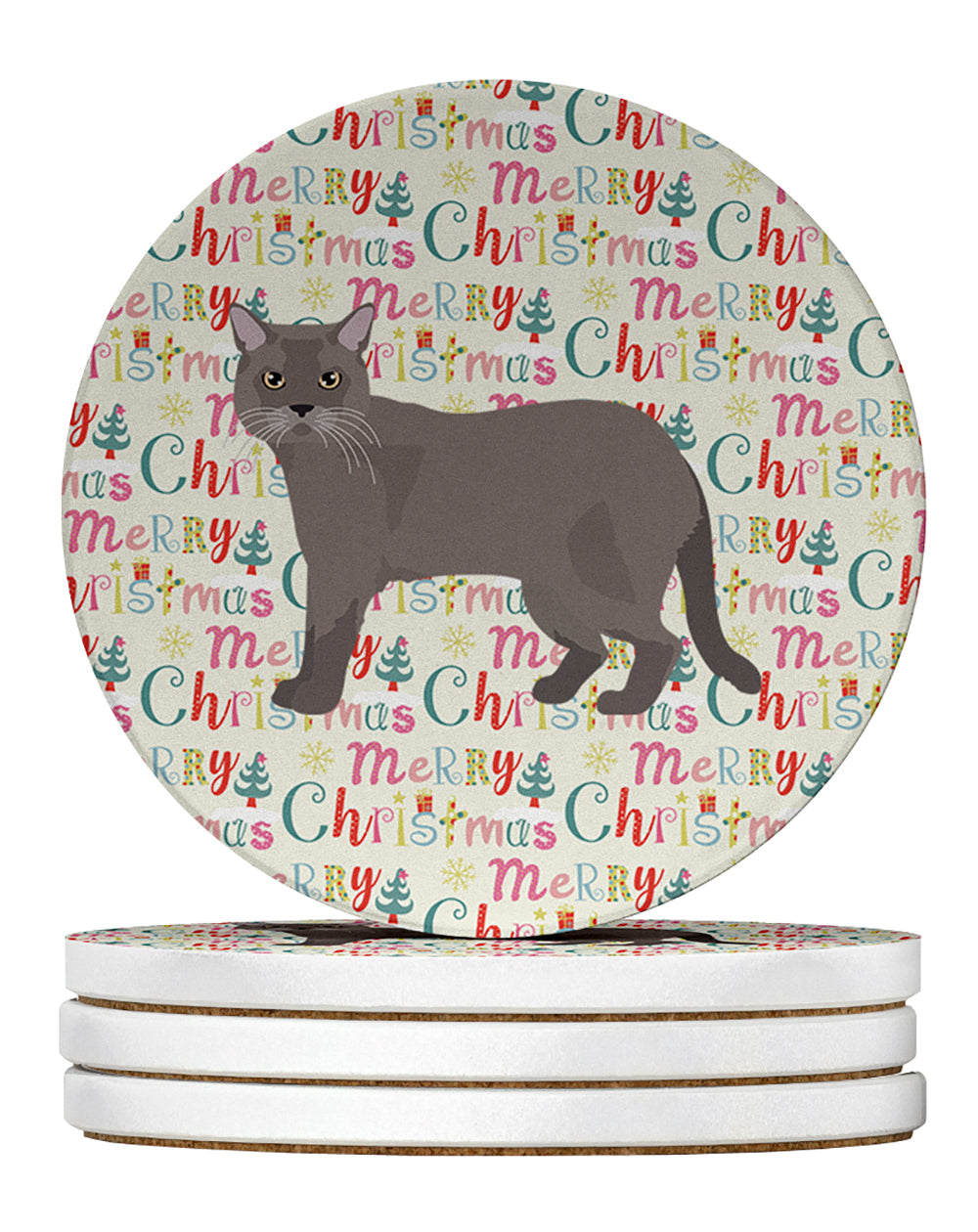European Burmese Cat Christmas Large Sandstone Coasters Pack of 4