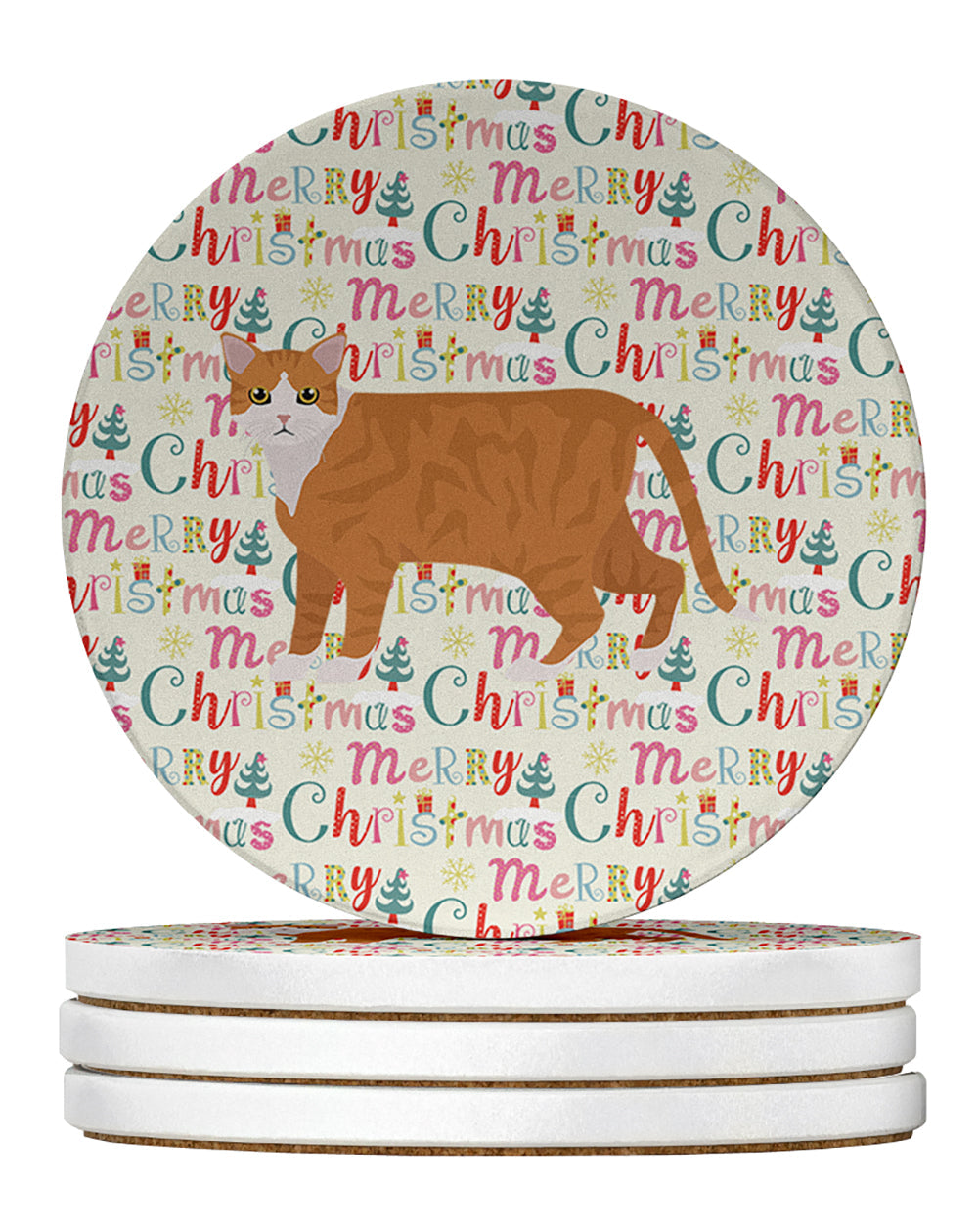European Shorthair #1 Cat Christmas Large Sandstone Coasters Pack of 4