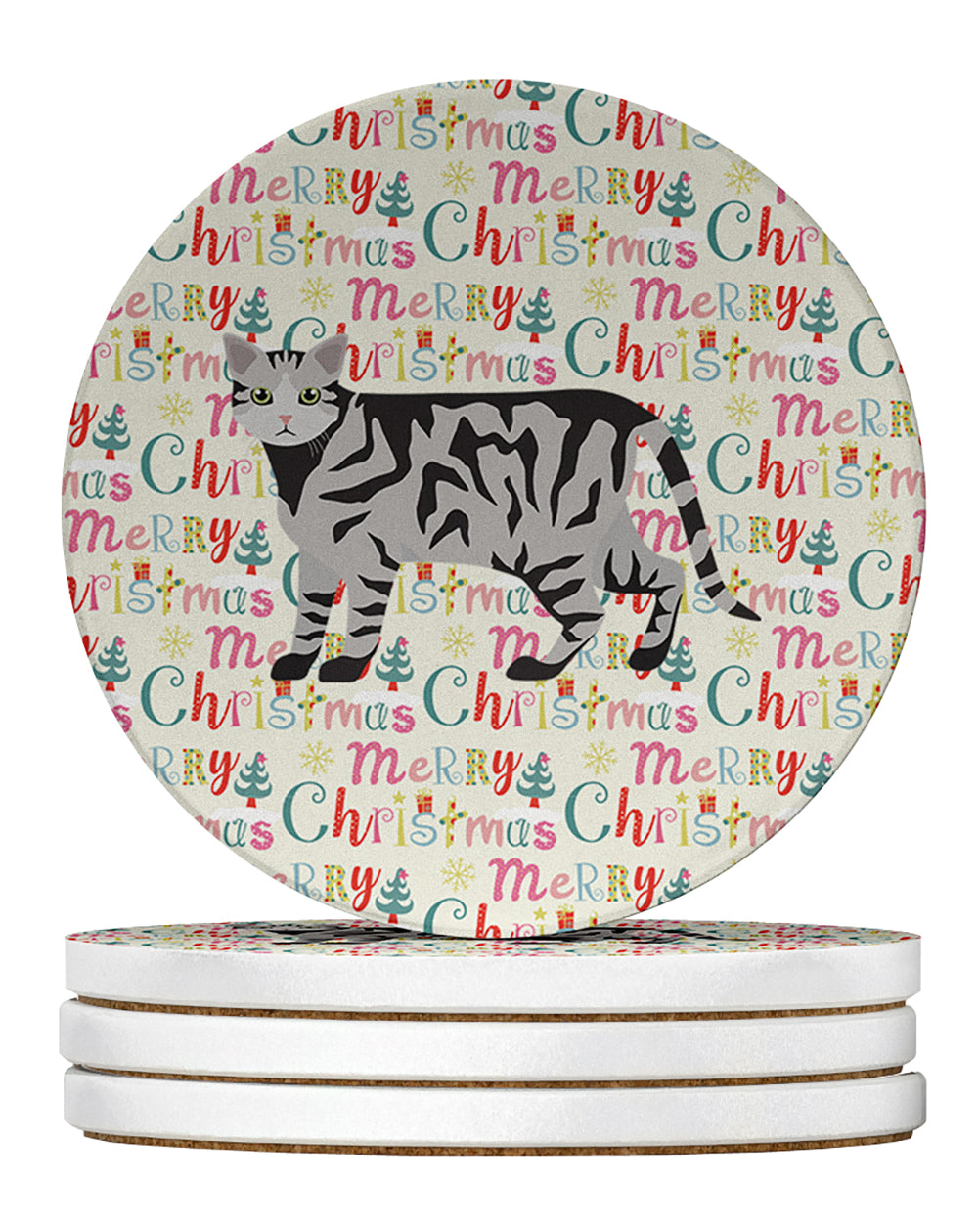 European Shorthair #2 Cat Christmas Large Sandstone Coasters Pack of 4