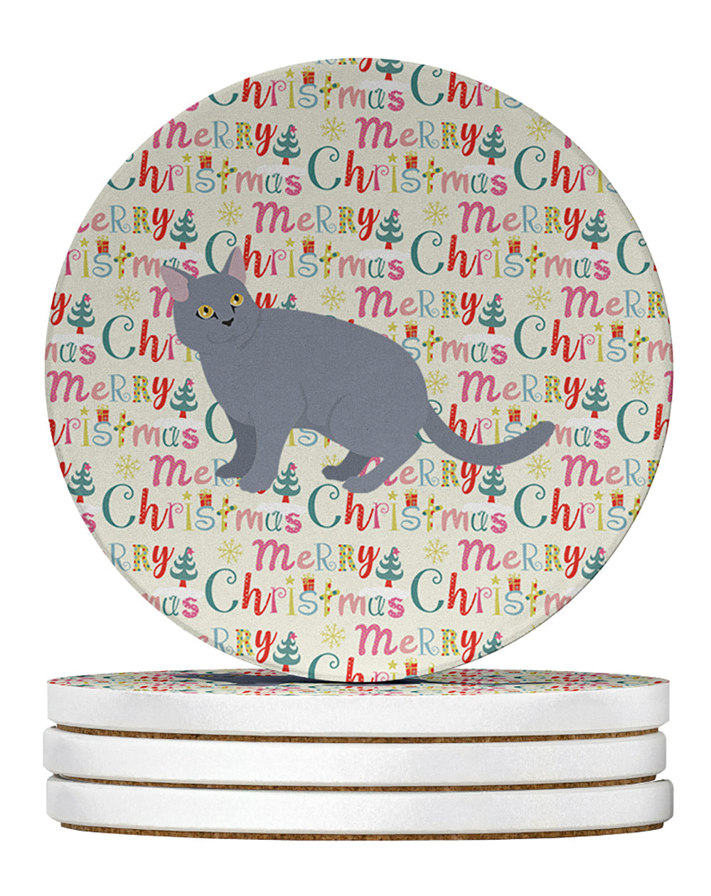 European Shorthair #3 Cat Christmas Large Sandstone Coasters Pack of 4