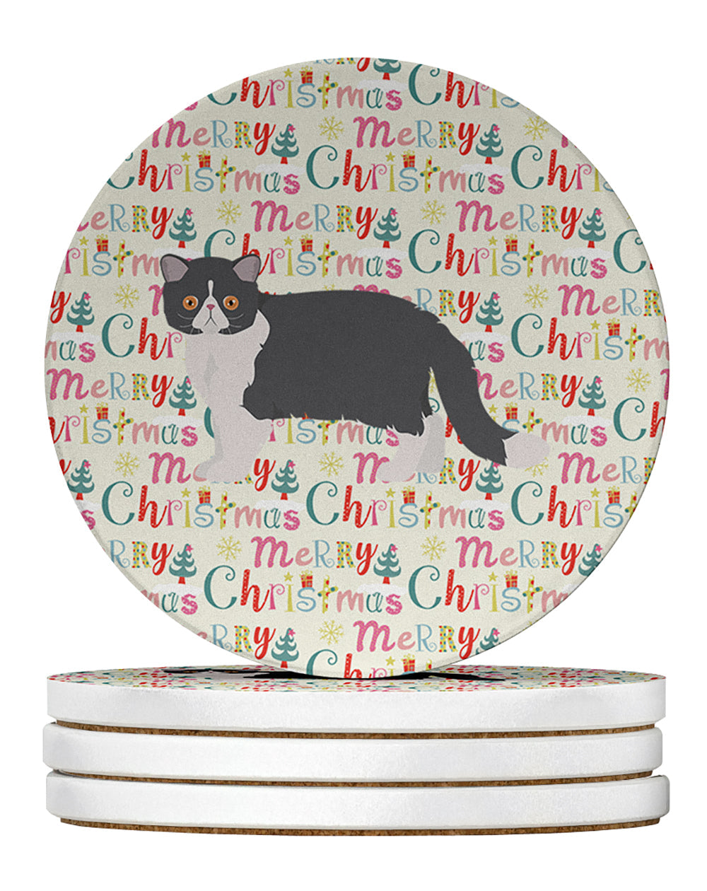 Exotic Shorthair #2 Cat Christmas Large Sandstone Coasters Pack of 4