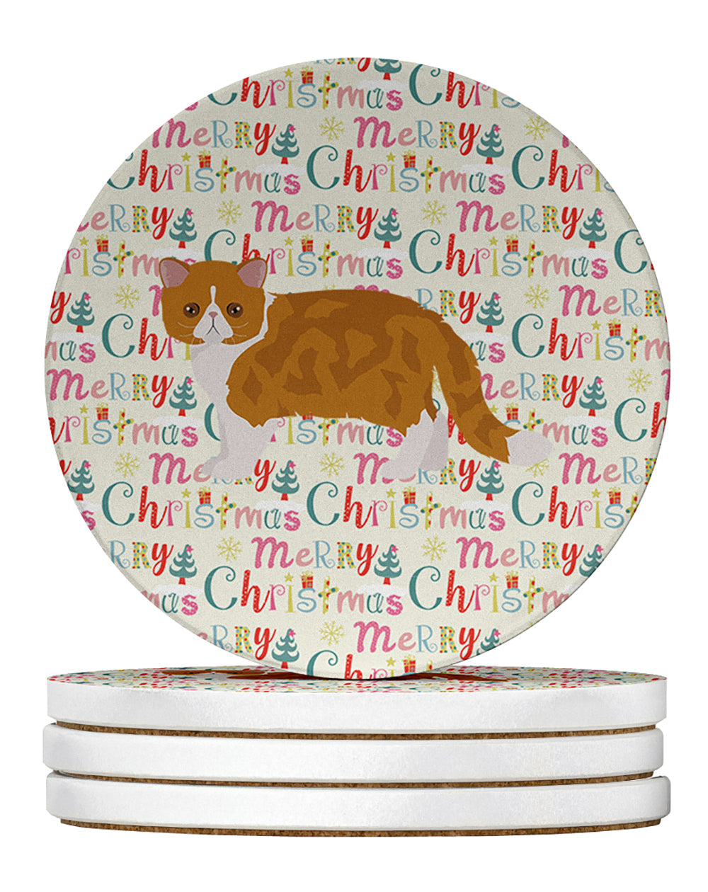 Exotic Shorthair #3 Cat Christmas Large Sandstone Coasters Pack of 4