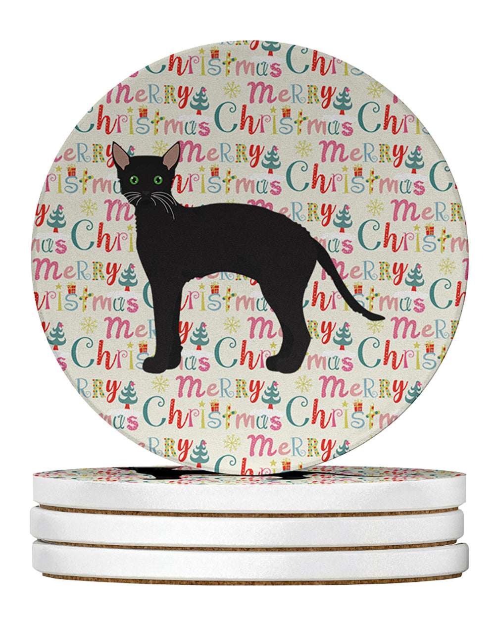 Black German Rex Cat Christmas Large Sandstone Coasters Pack of 4