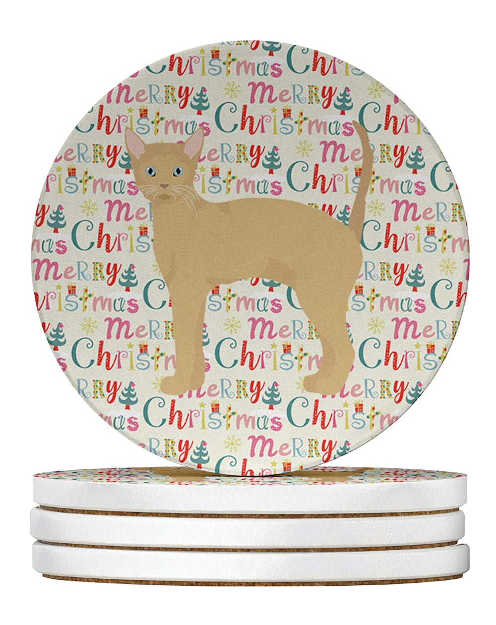 German Rex #2 Cat Christmas Large Sandstone Coasters Pack of 4