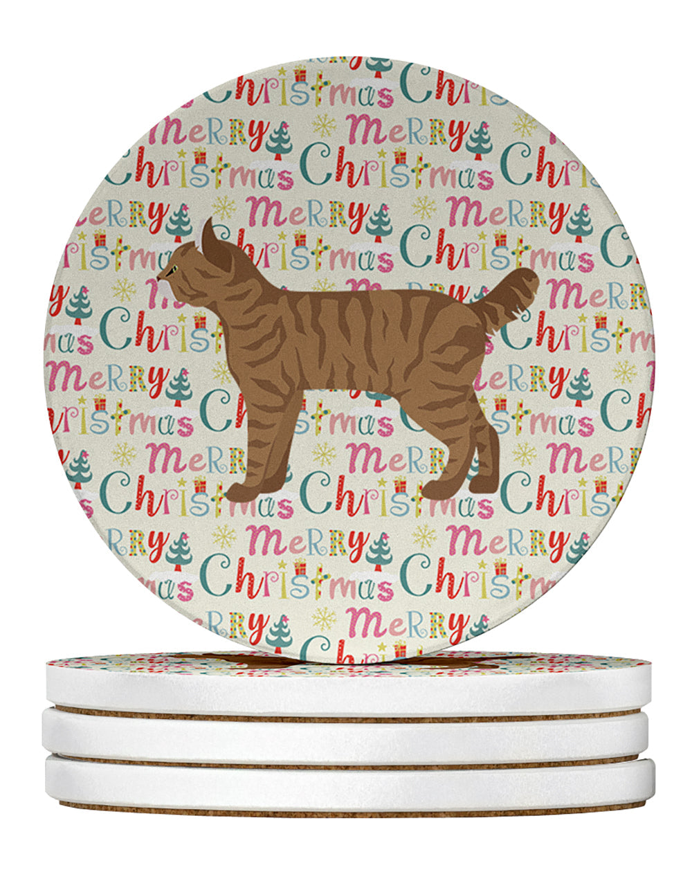 Highlander Lynx #1 Cat Christmas Large Sandstone Coasters Pack of 4