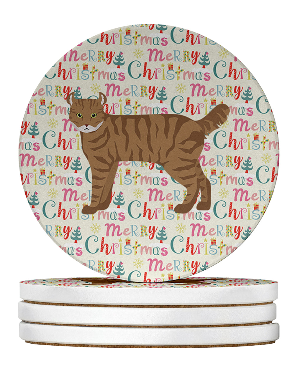 Highlander Lynx #3 Cat Christmas Large Sandstone Coasters Pack of 4