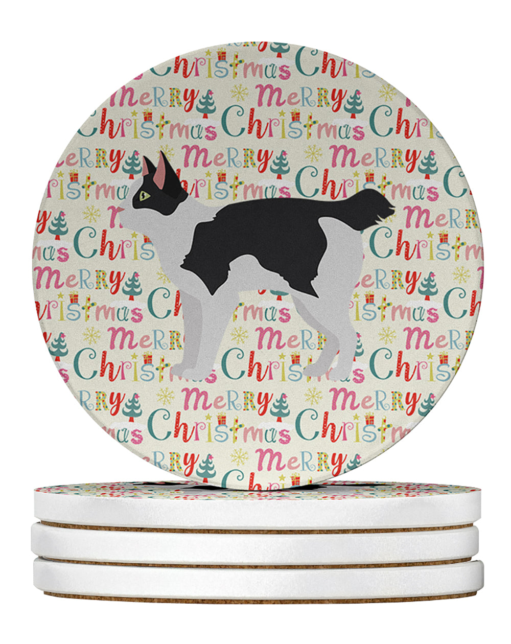 Japanese Bobtail Cat Christmas Large Sandstone Coasters Pack of 4