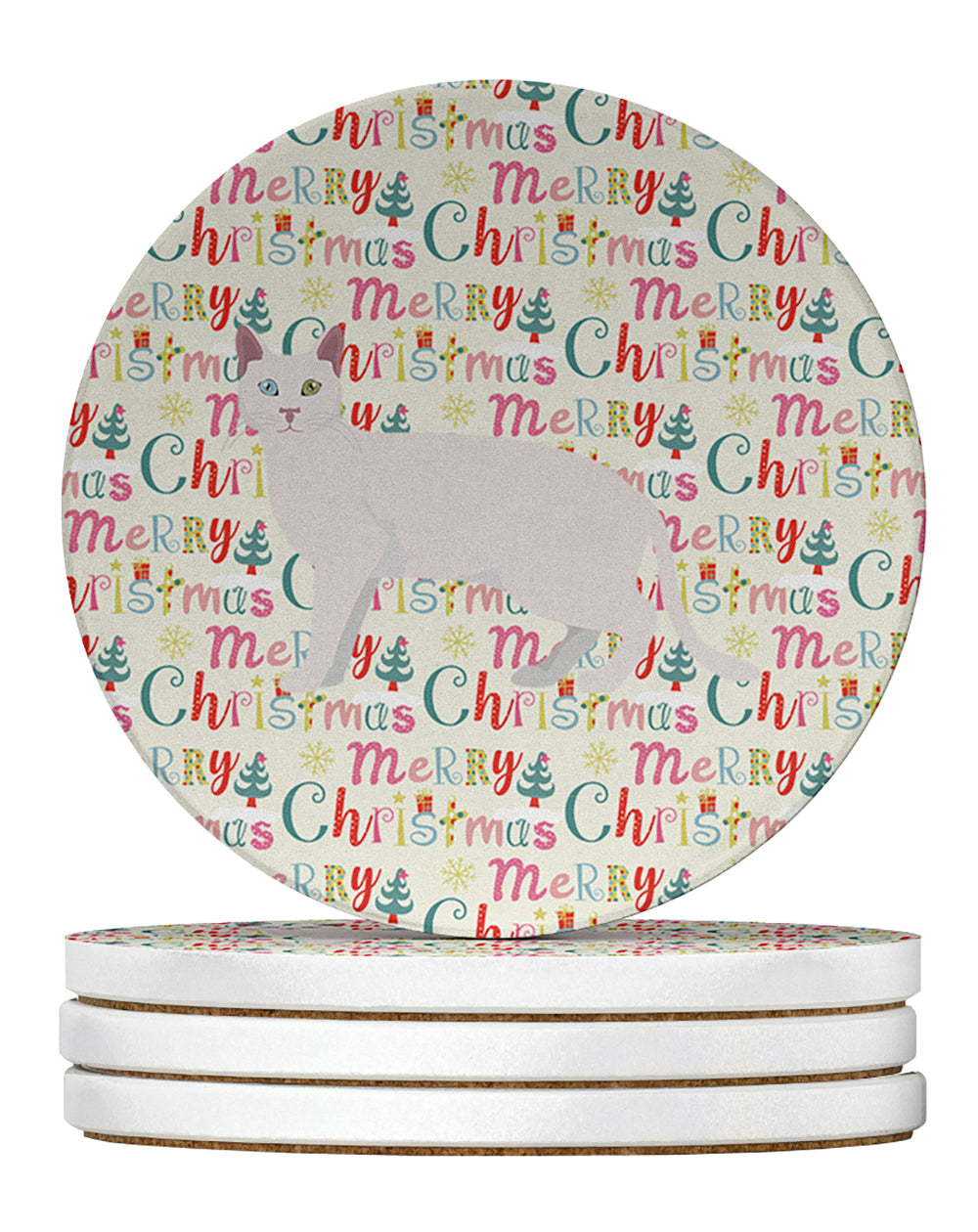 Khao Manee #1 Cat Christmas Large Sandstone Coasters Pack of 4