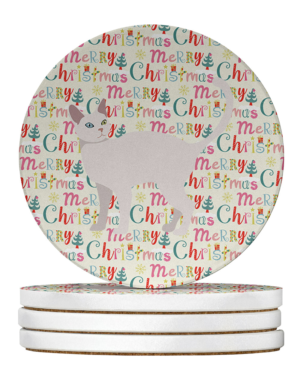 Khao Manee #2 Cat Christmas Large Sandstone Coasters Pack of 4