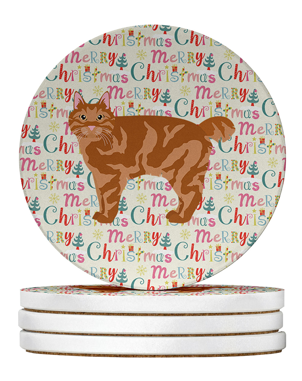 Kurilian Bobtail Cat Christmas Large Sandstone Coasters Pack of 4