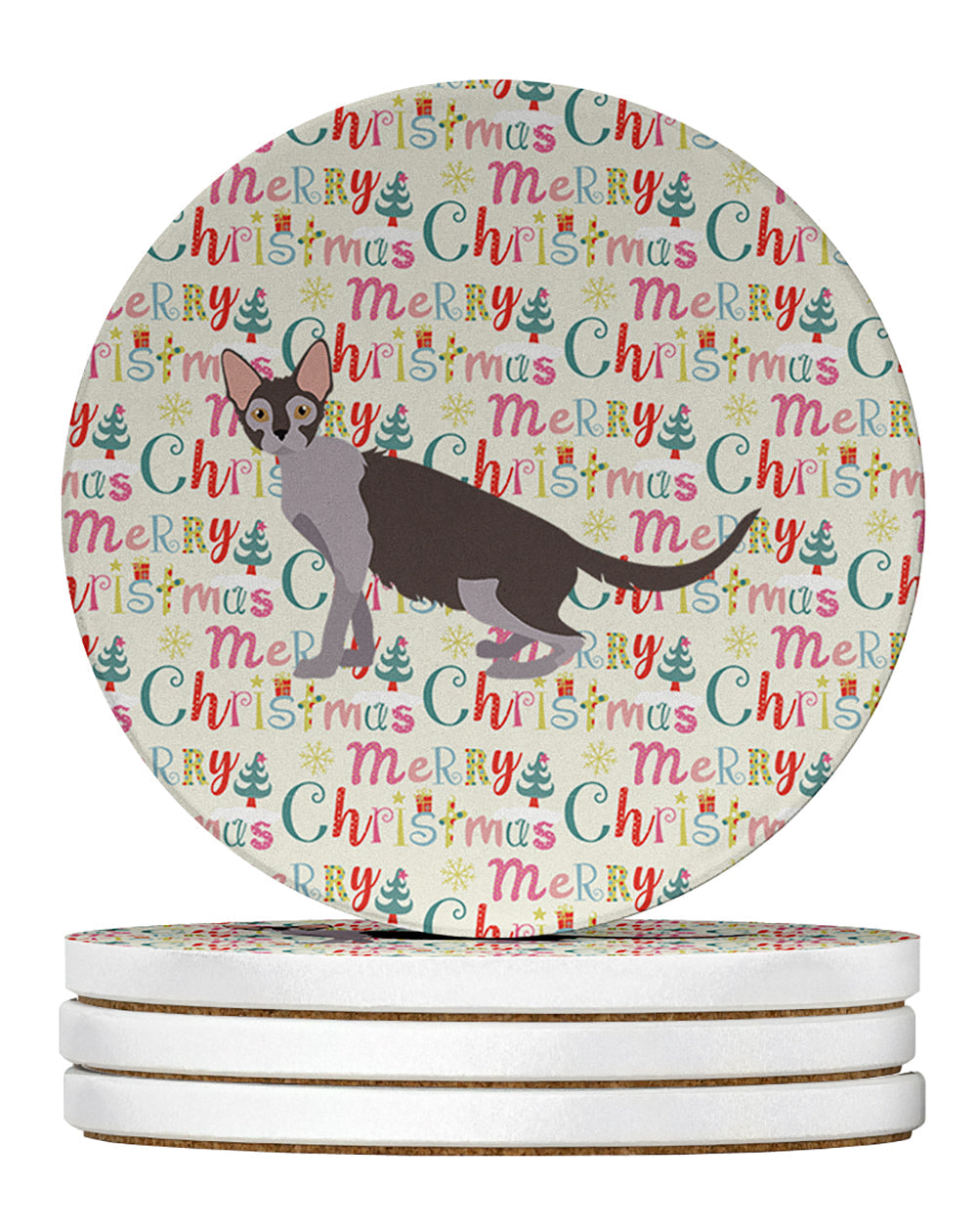 Lykoi #2 Cat Christmas Large Sandstone Coasters Pack of 4