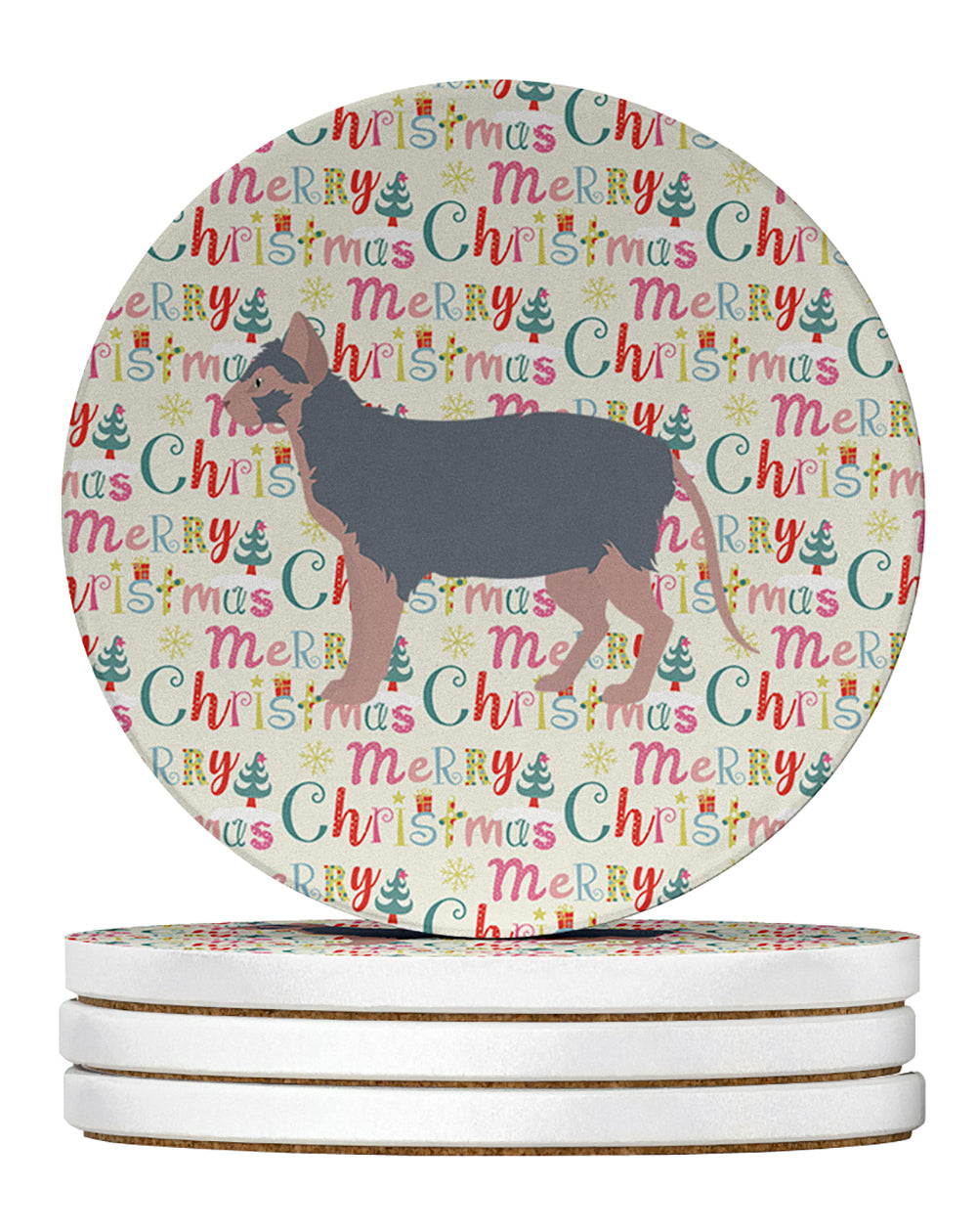 Lykoi #3 Cat Christmas Large Sandstone Coasters Pack of 4