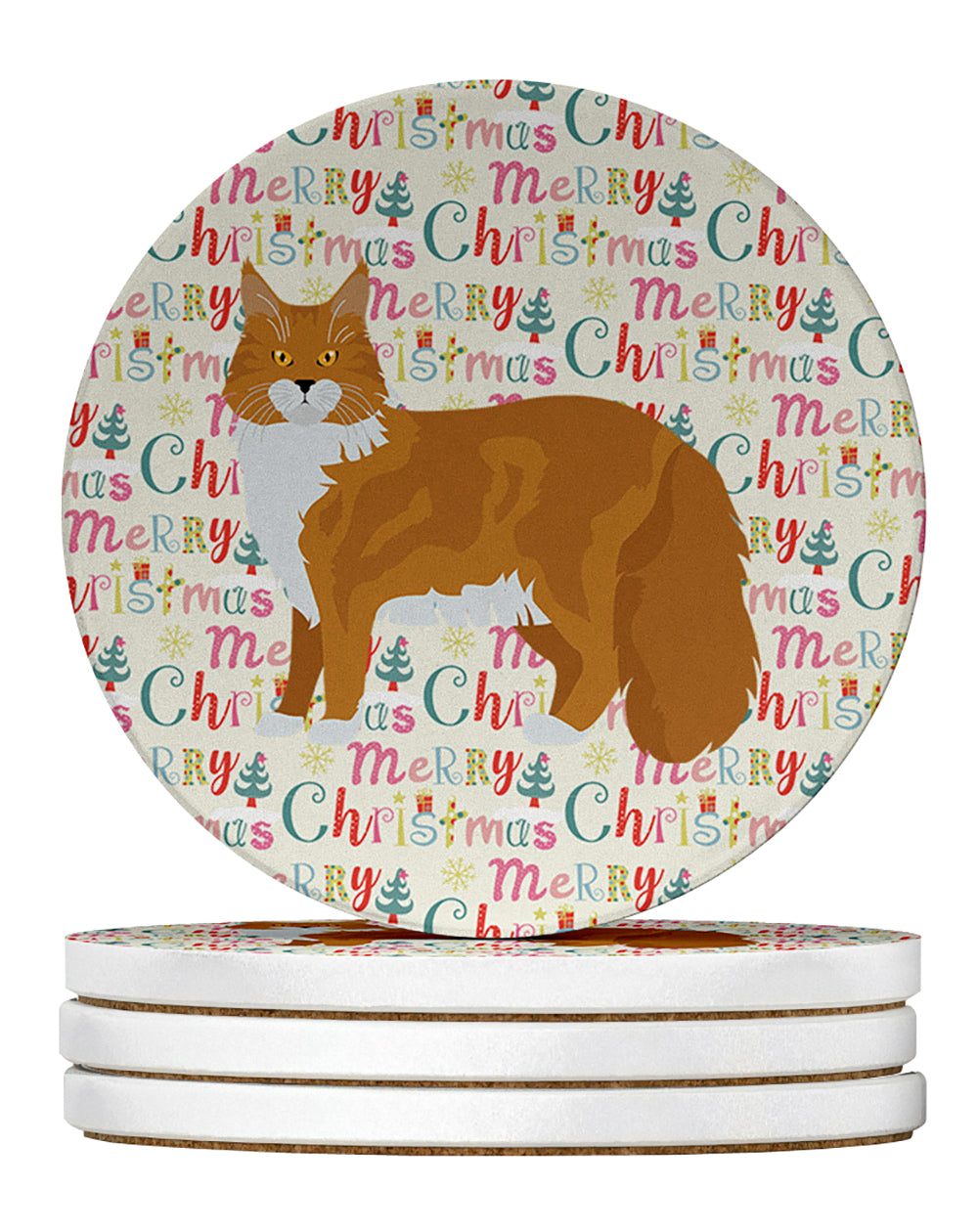 Maine Coon #1 Cat Christmas Large Sandstone Coasters Pack of 4