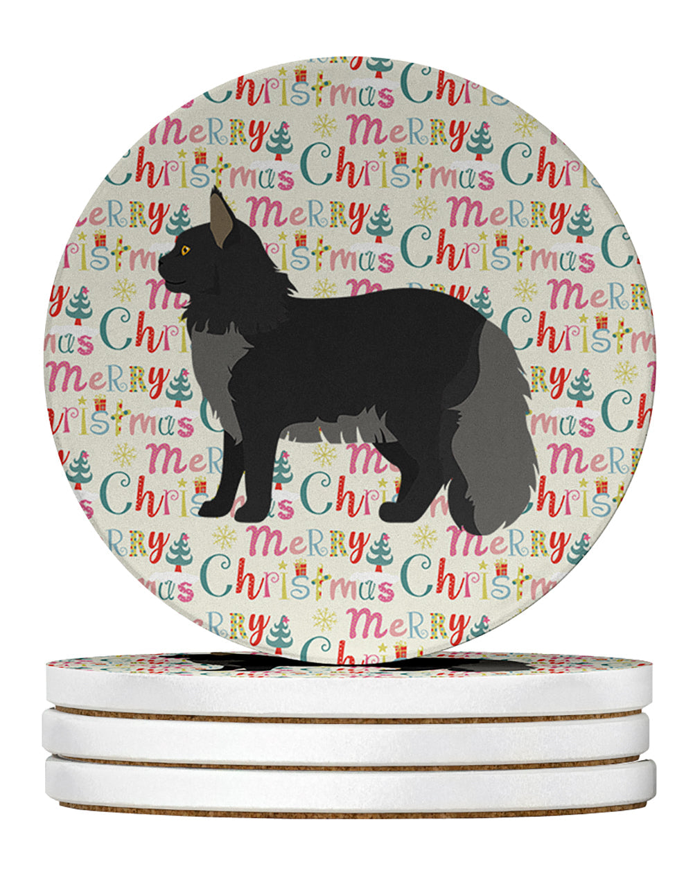Maine Coon #2 Cat Christmas Large Sandstone Coasters Pack of 4