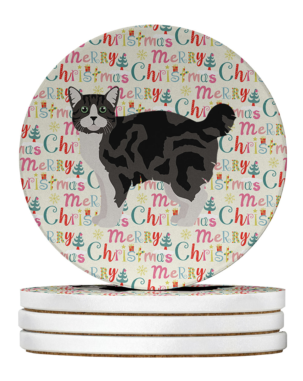 Manx #1 Cat Christmas Large Sandstone Coasters Pack of 4