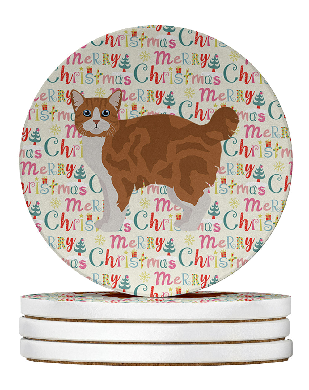 Manx #2 Cat Christmas Large Sandstone Coasters Pack of 4
