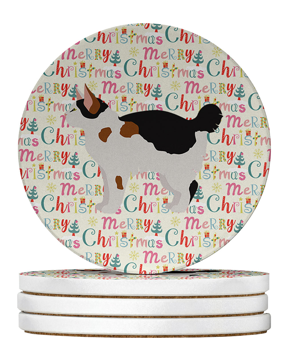Manx #3 Cat Christmas Large Sandstone Coasters Pack of 4