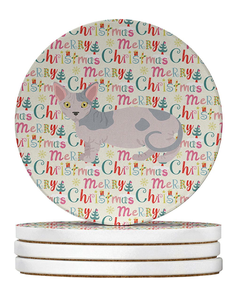 Minskin Cat Christmas Large Sandstone Coasters Pack of 4