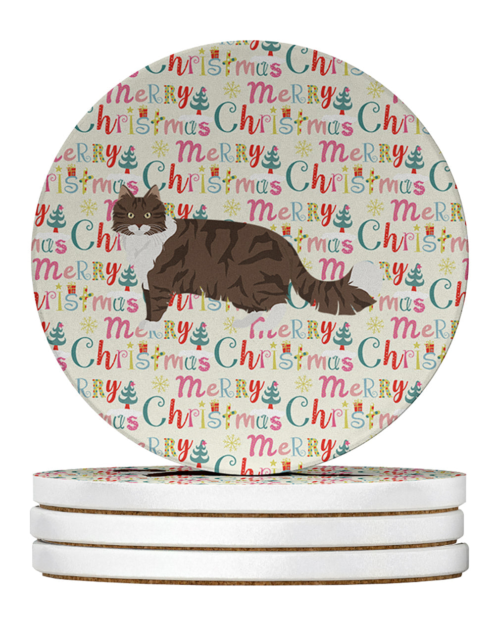 Norwegian Forest Cat Christmas Large Sandstone Coasters Pack of 4