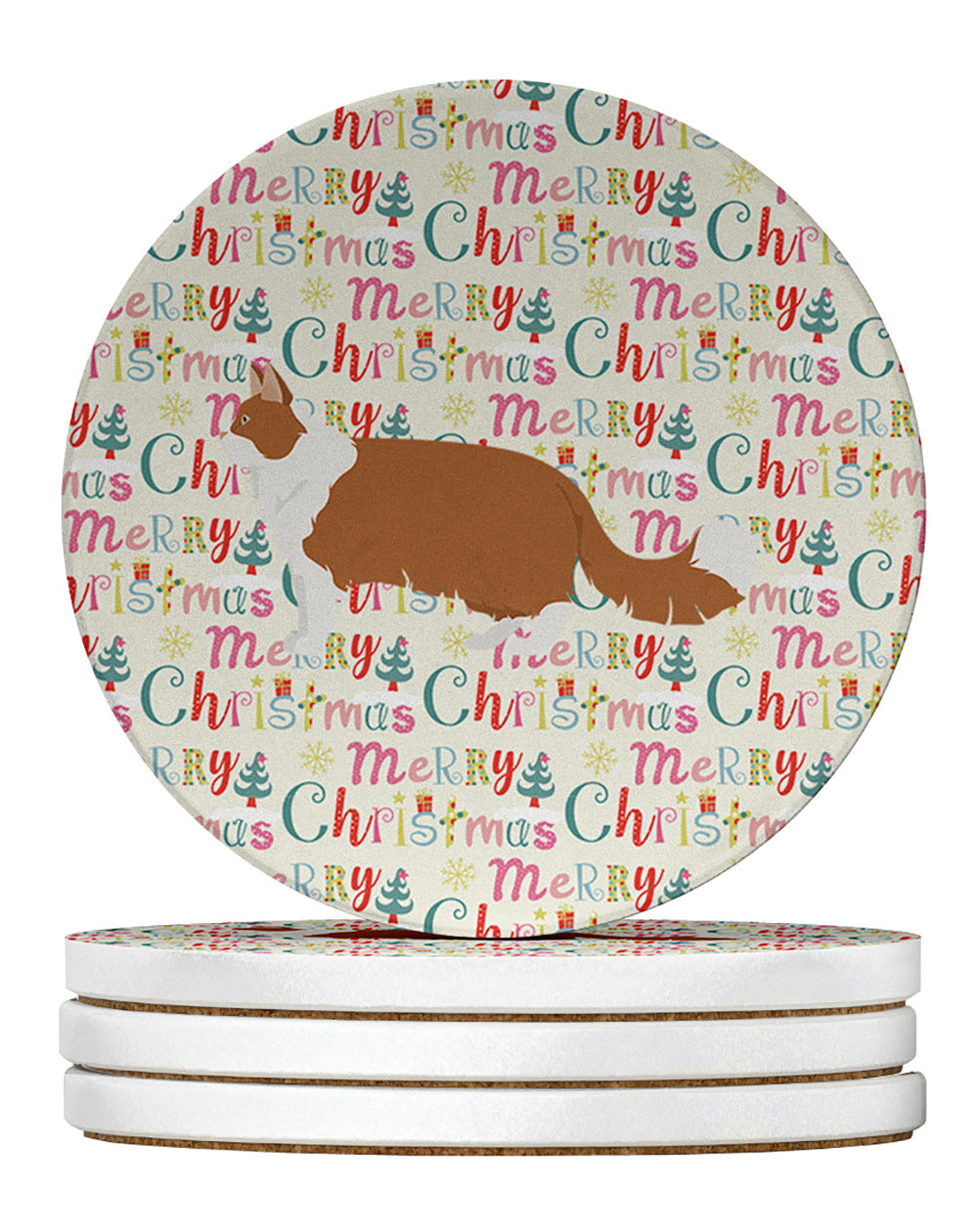 Norwegian Forest #2 Cat Christmas Large Sandstone Coasters Pack of 4