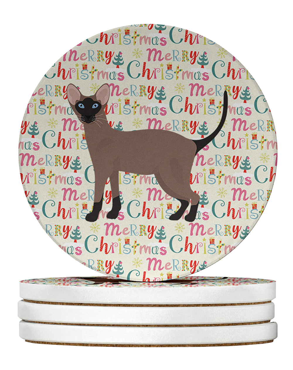 Oriental Bicolor Cat Christmas Large Sandstone Coasters Pack of 4