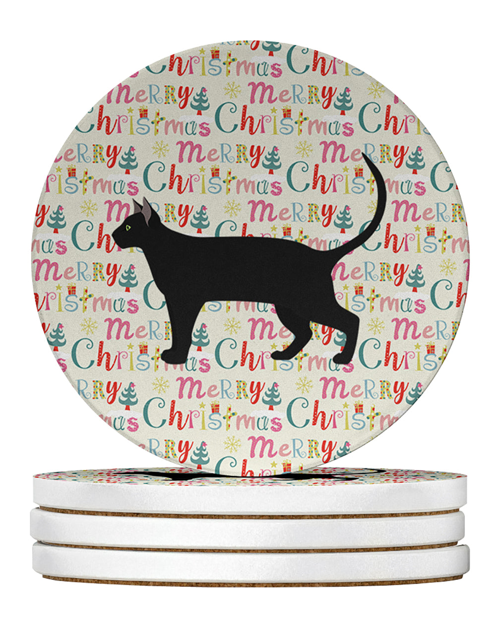 Pantherette Cat Christmas Large Sandstone Coasters Pack of 4
