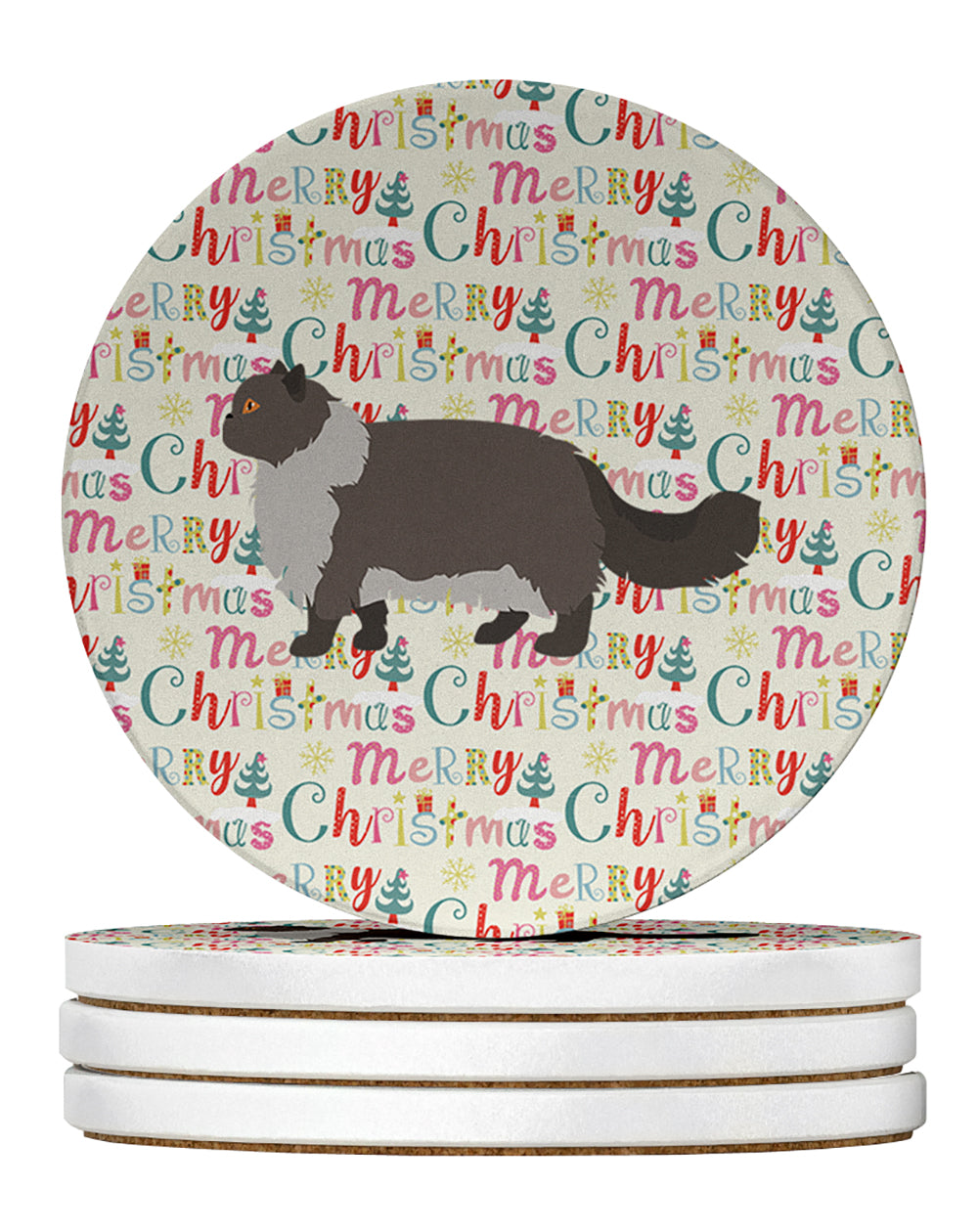 Persian Modern #2 Cat Christmas Large Sandstone Coasters Pack of 4