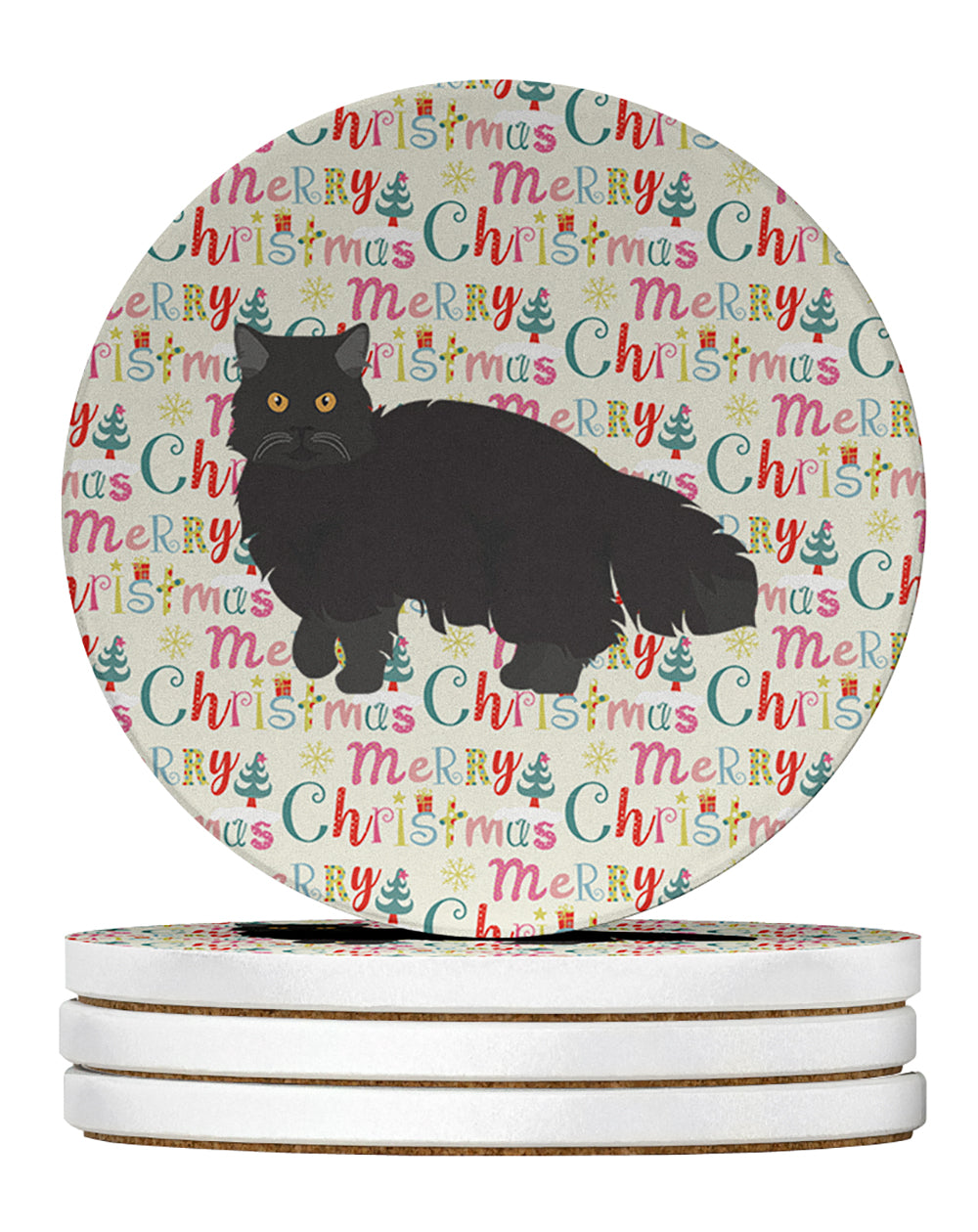 Black Persian Traditional Cat Christmas Large Sandstone Coasters Pack of 4