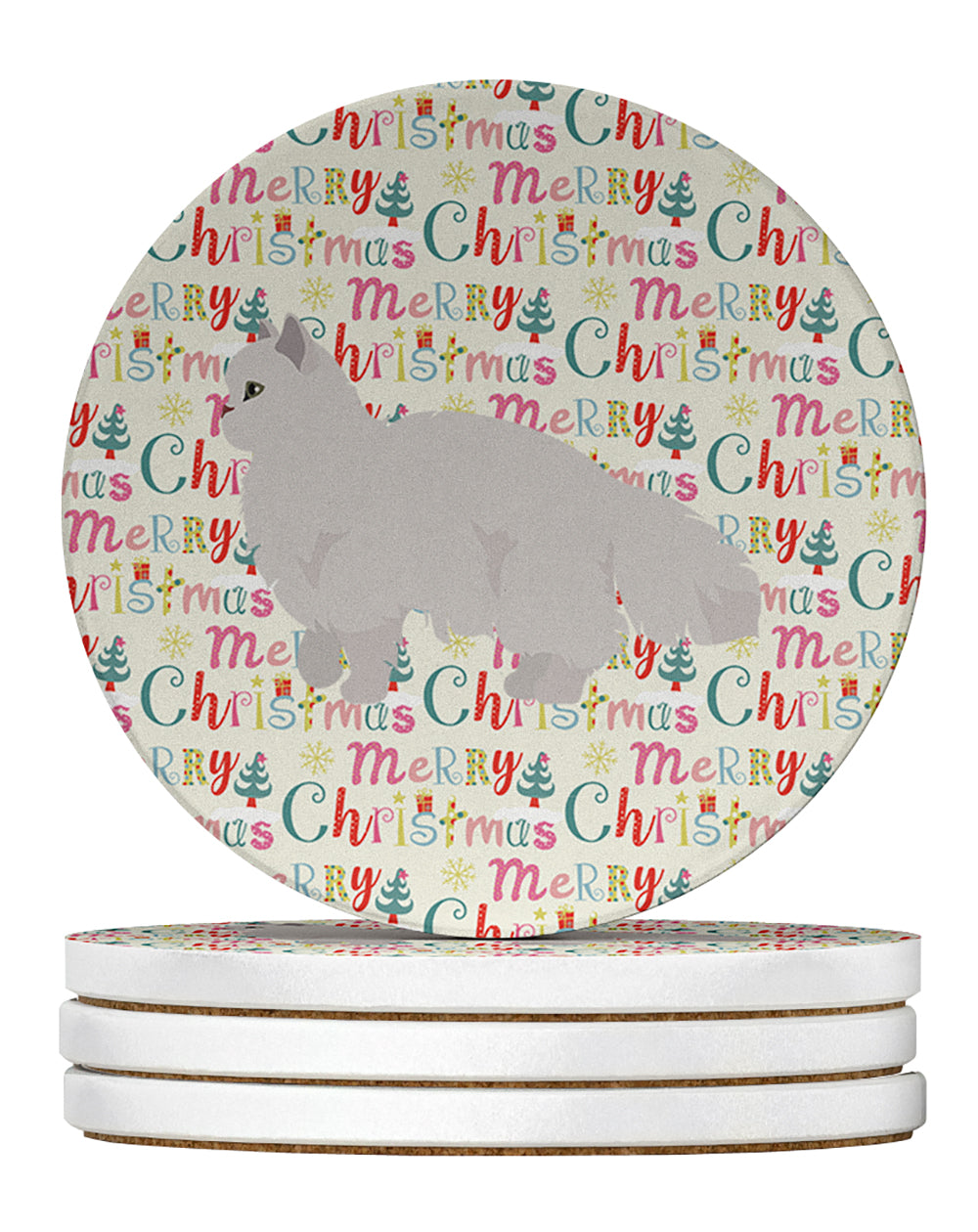 White Persian Traditional Cat Christmas Large Sandstone Coasters Pack of 4