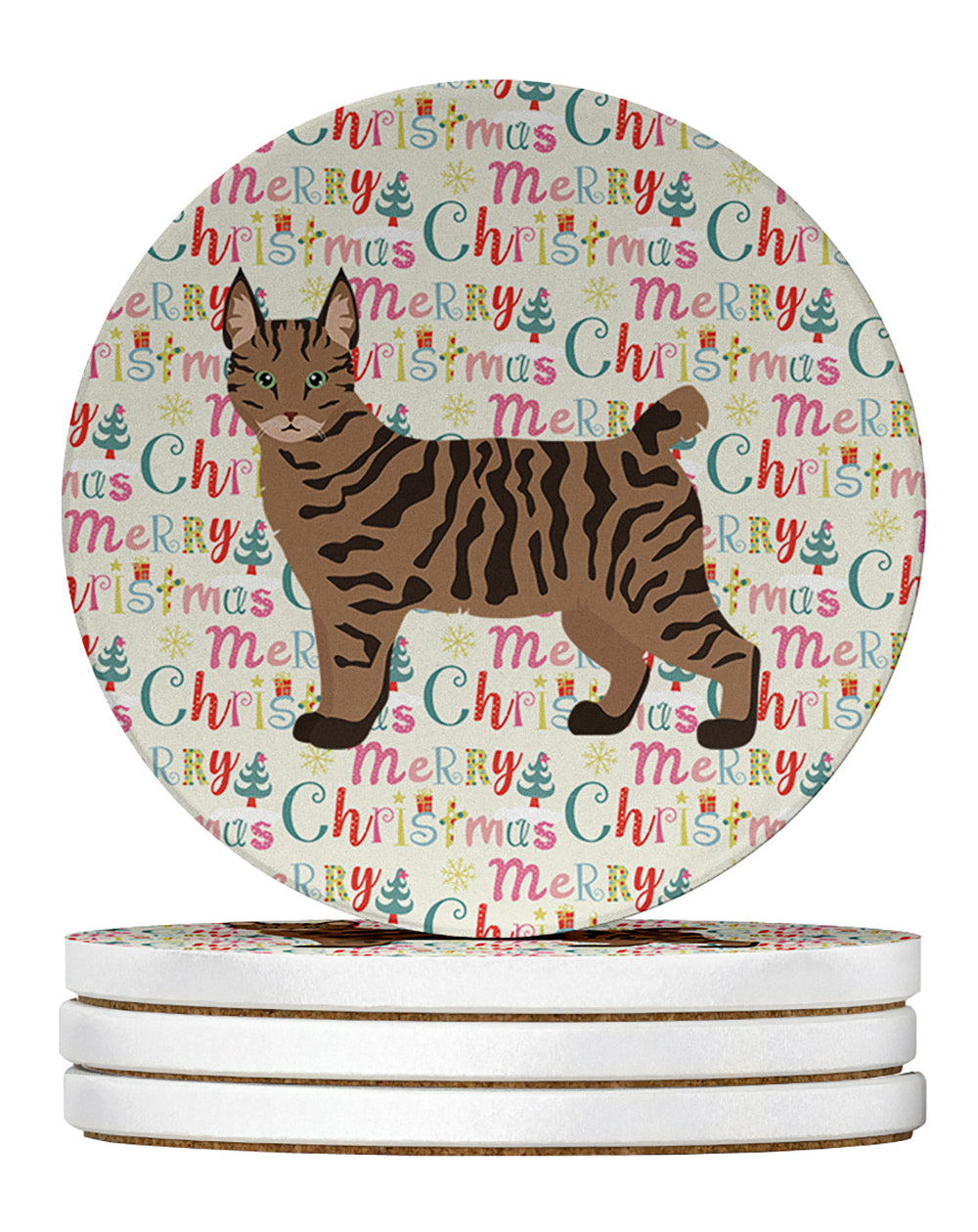Pixie Bob #1 Cat Christmas Large Sandstone Coasters Pack of 4