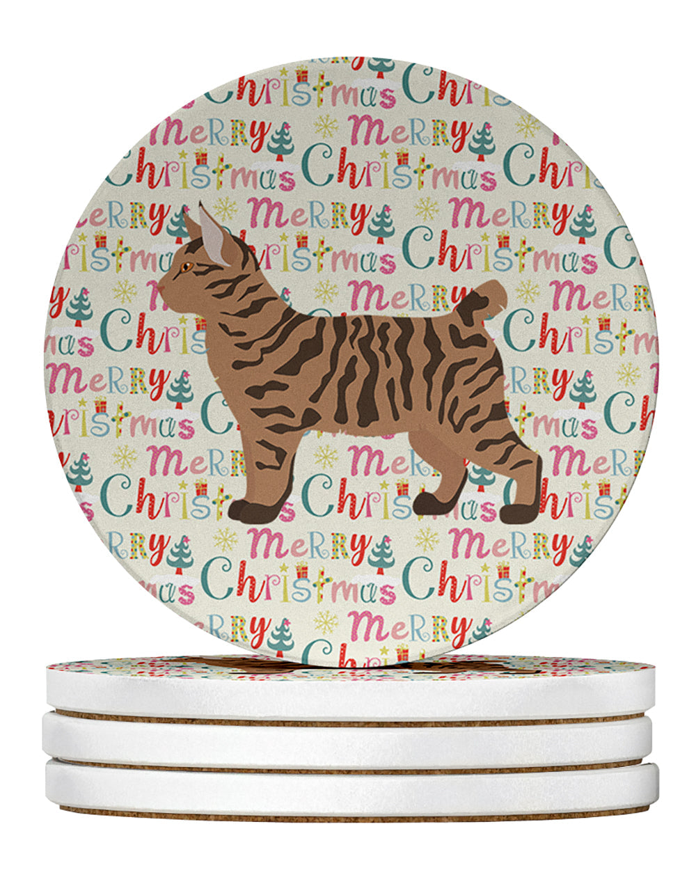 Pixie Bob #2 Cat Christmas Large Sandstone Coasters Pack of 4