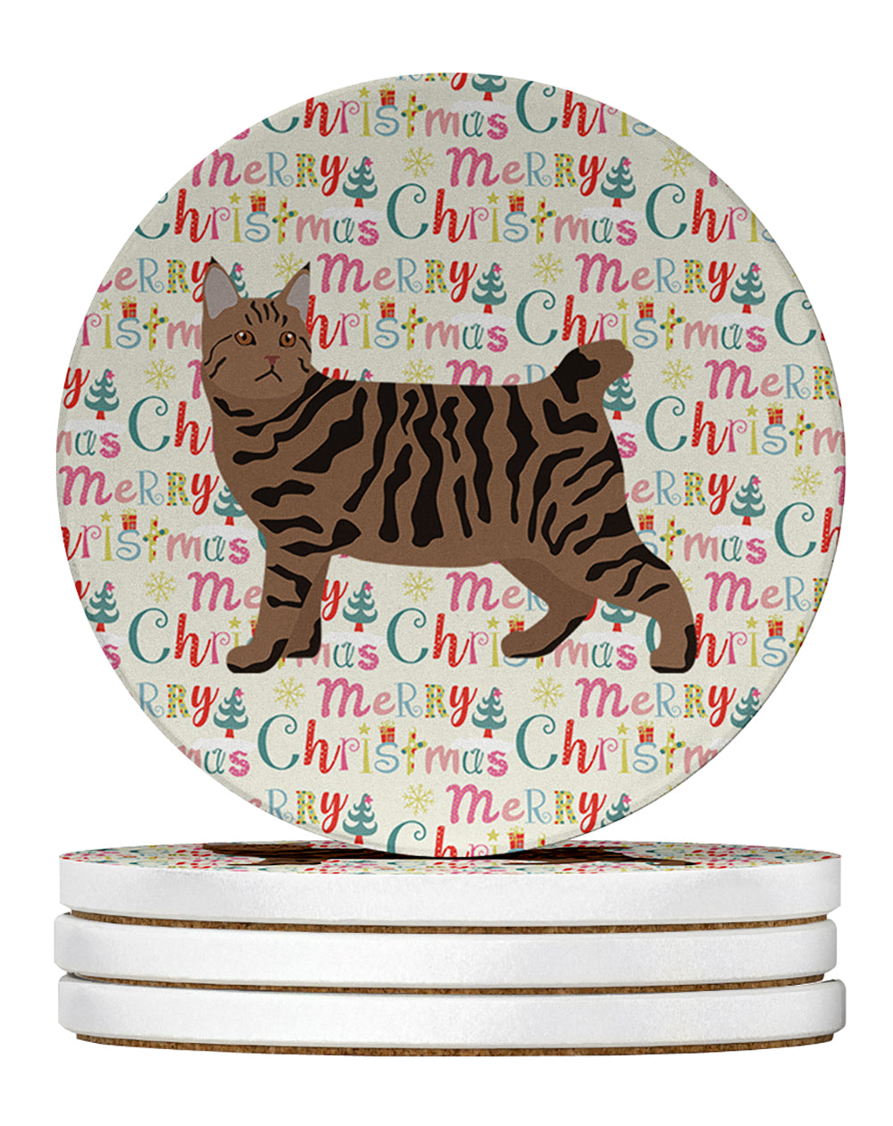 Pixie Bob #3 Cat Christmas Large Sandstone Coasters Pack of 4