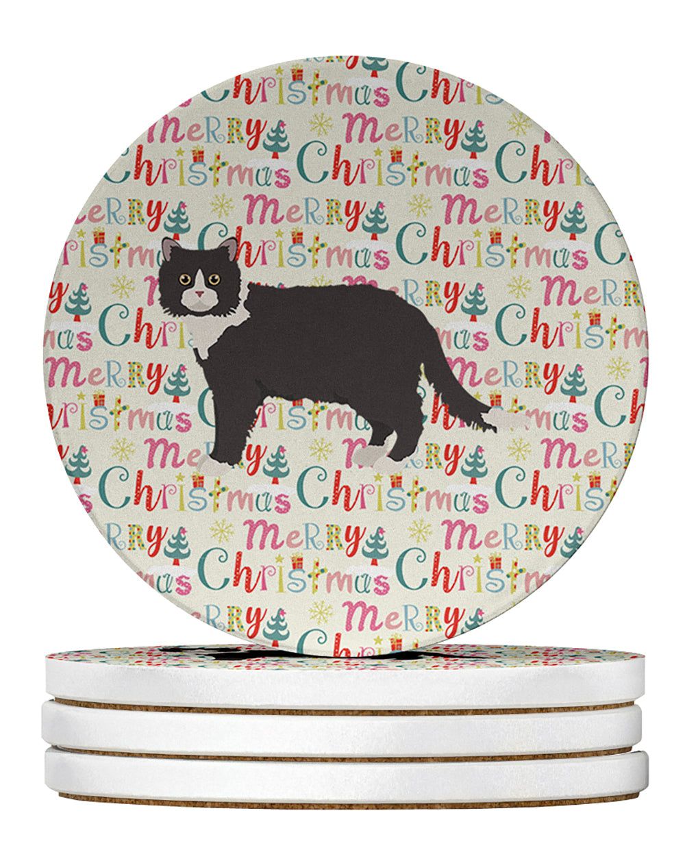 Poodle Cat #1 Cat Christmas Large Sandstone Coasters Pack of 4