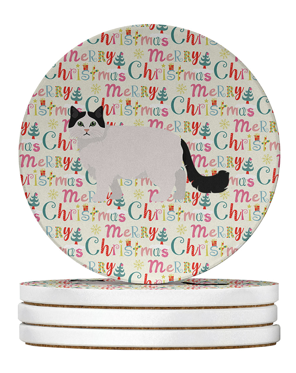 Ragamuffin #1 Cat Christmas Large Sandstone Coasters Pack of 4