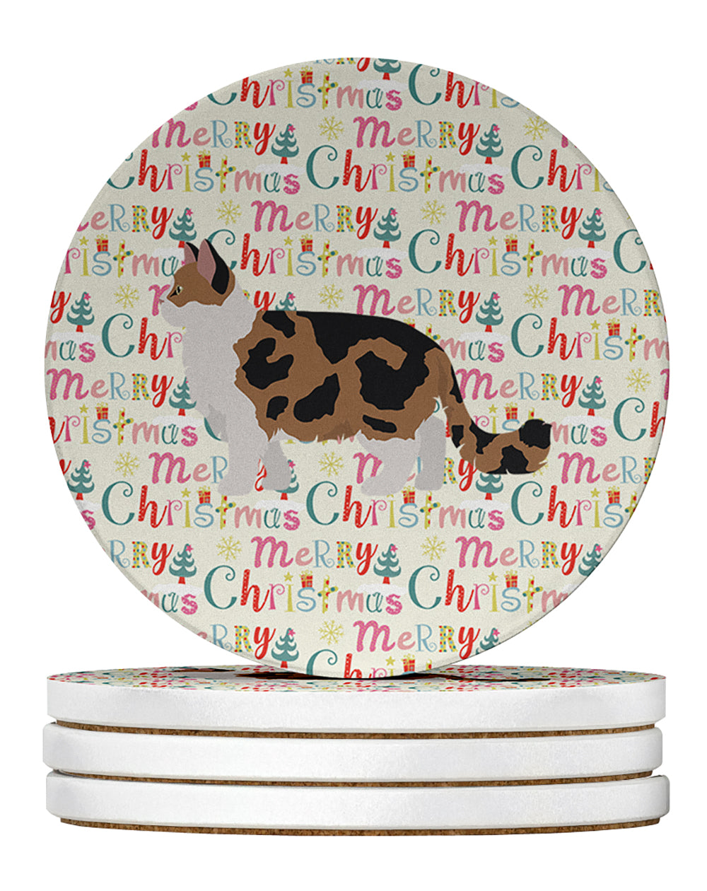 Ragamuffin #2 Cat Christmas Large Sandstone Coasters Pack of 4
