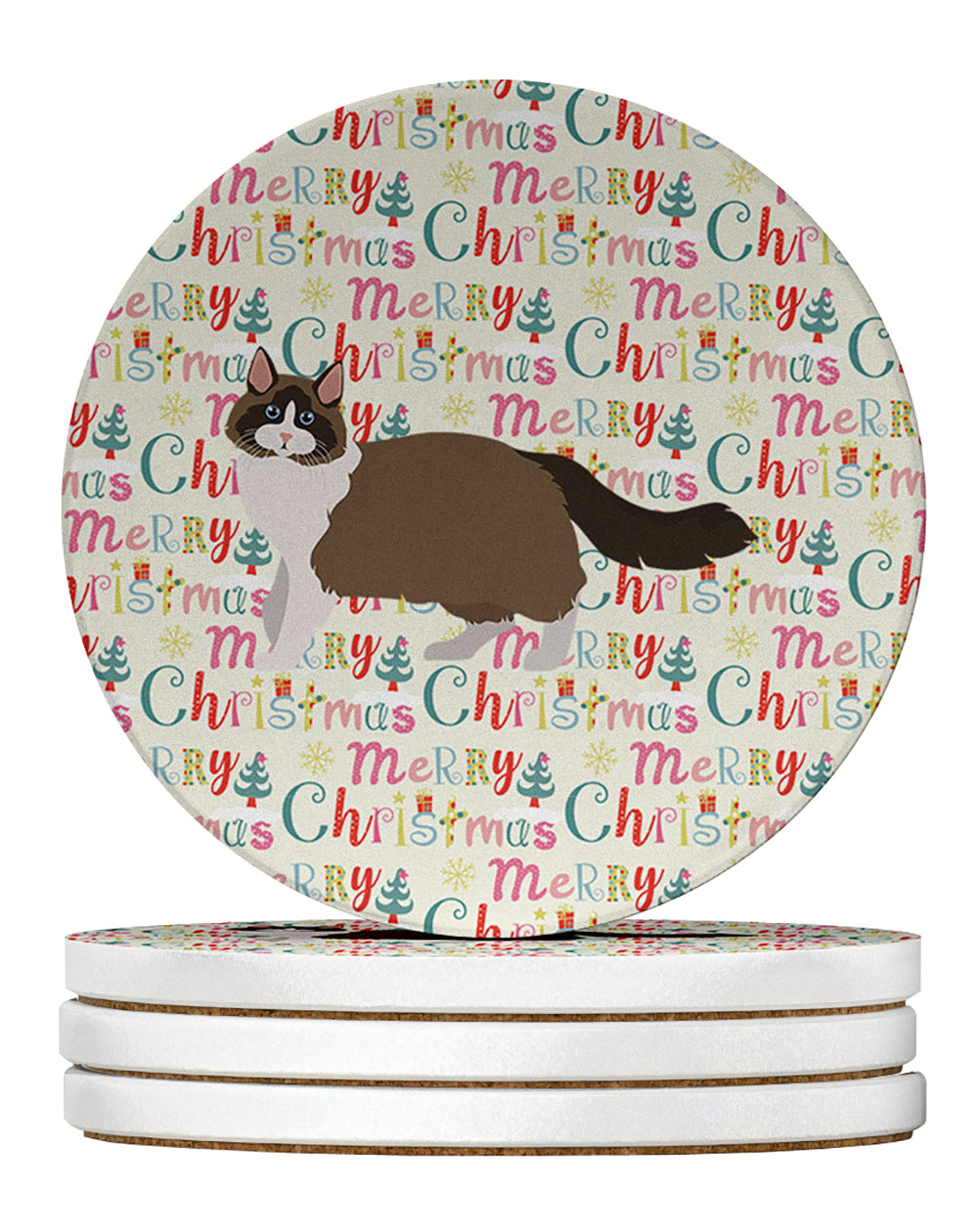 Ragdoll #1 Cat Christmas Large Sandstone Coasters Pack of 4