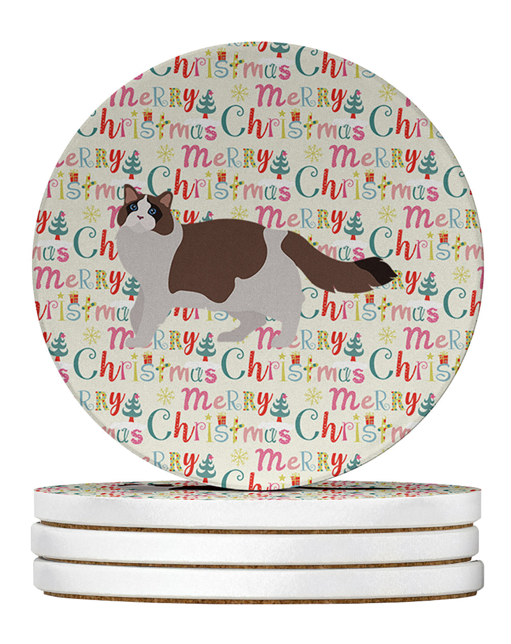 Ragdoll #3 Cat Christmas Large Sandstone Coasters Pack of 4
