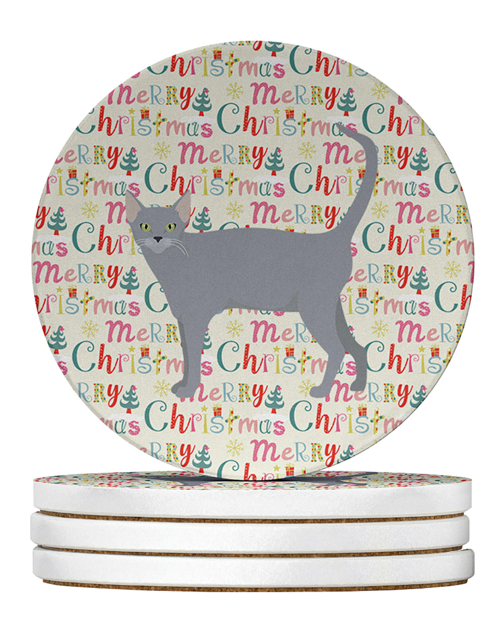 Russian Blue #1 Cat Christmas Large Sandstone Coasters Pack of 4