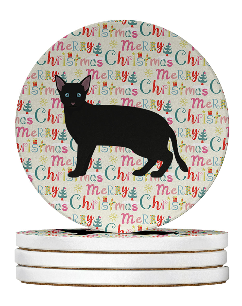 Russian White Black #1 Cat Christmas Large Sandstone Coasters Pack of 4