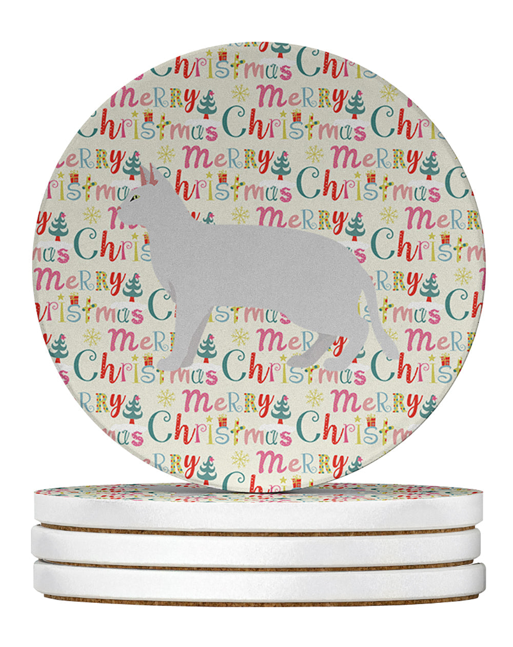 Russian White Black #2 Cat Christmas Large Sandstone Coasters Pack of 4