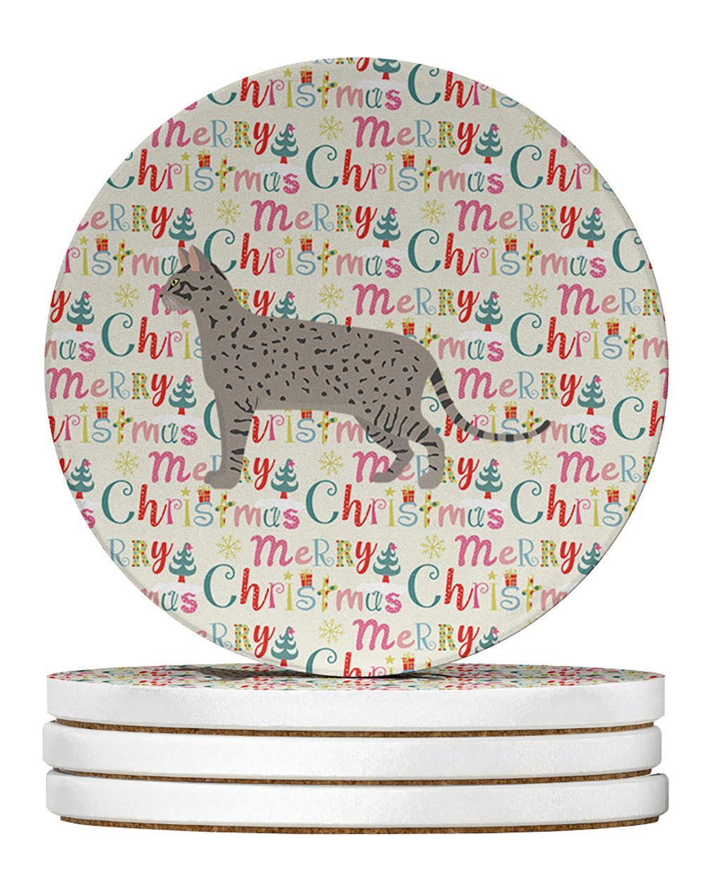 Safari #2 Cat Christmas Large Sandstone Coasters Pack of 4