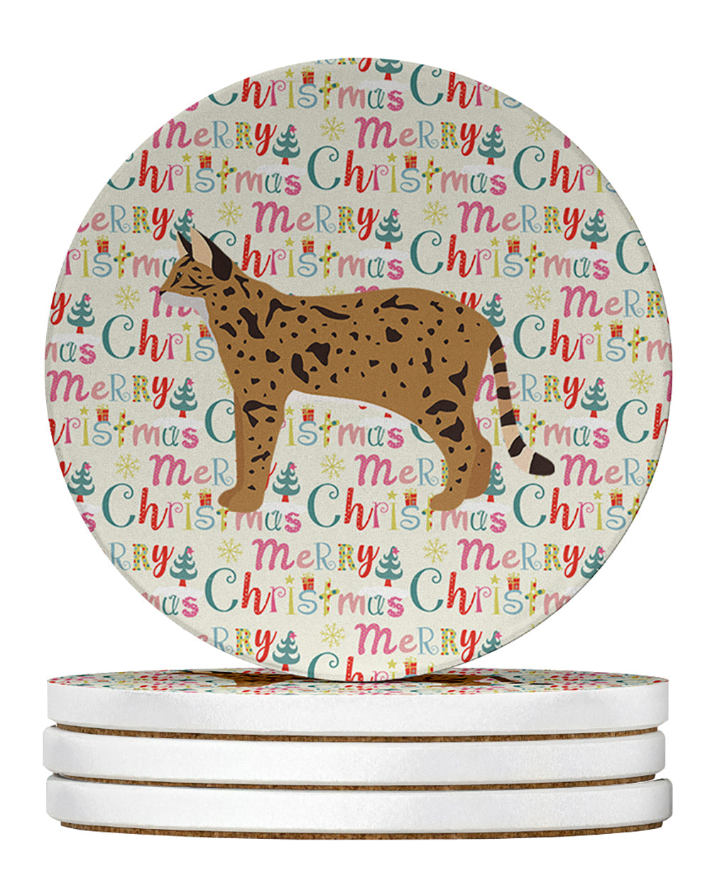 Savannah #2 Cat Christmas Large Sandstone Coasters Pack of 4