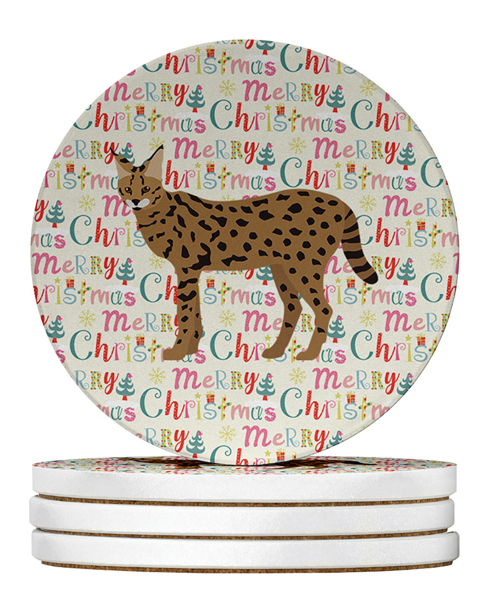 Savannah #3 Cat Christmas Large Sandstone Coasters Pack of 4