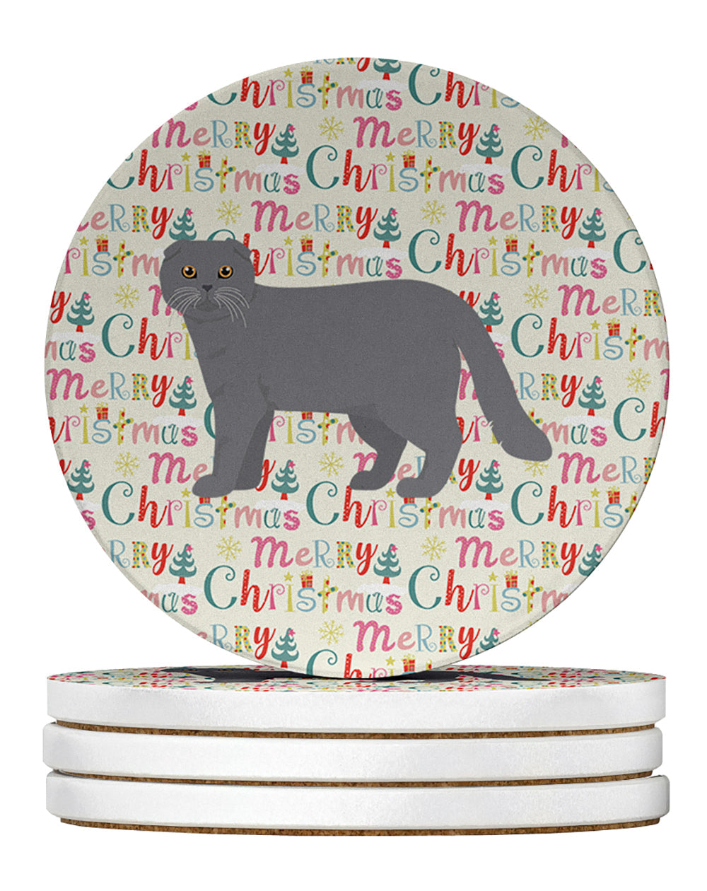 Scottish Fold #1 Cat Christmas Large Sandstone Coasters Pack of 4