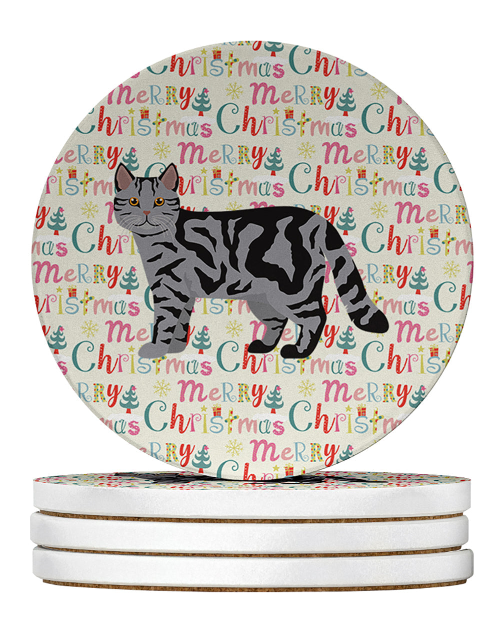 Scottish Straight Cat Christmas Large Sandstone Coasters Pack of 4
