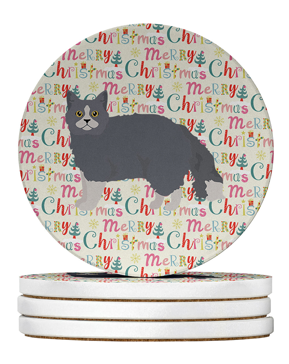 Selkirk Rex #1 Cat Christmas Large Sandstone Coasters Pack of 4