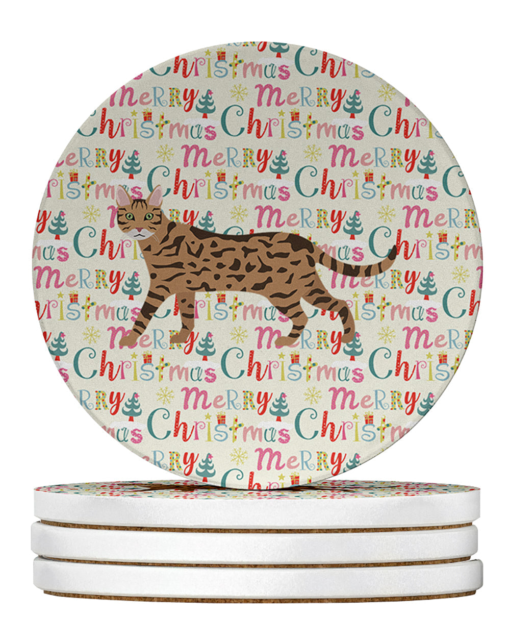 Serengeti Cat Christmas Large Sandstone Coasters Pack of 4